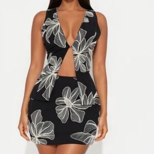 Black and White Floral two piece
